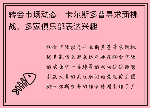 转会市场动态：卡尔斯多普寻求新挑战，多家俱乐部表达兴趣