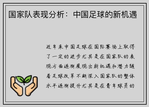 国家队表现分析：中国足球的新机遇